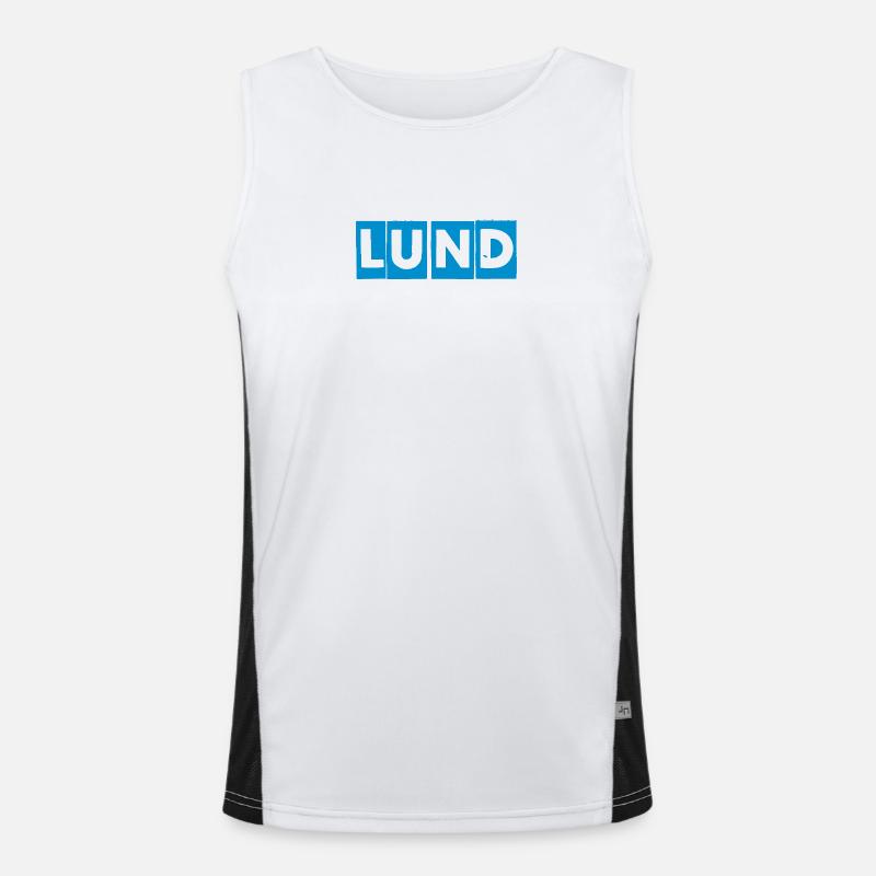 Lund – Blaues Textdesign Funktionelles Kontrast-Tank Top für Männer 