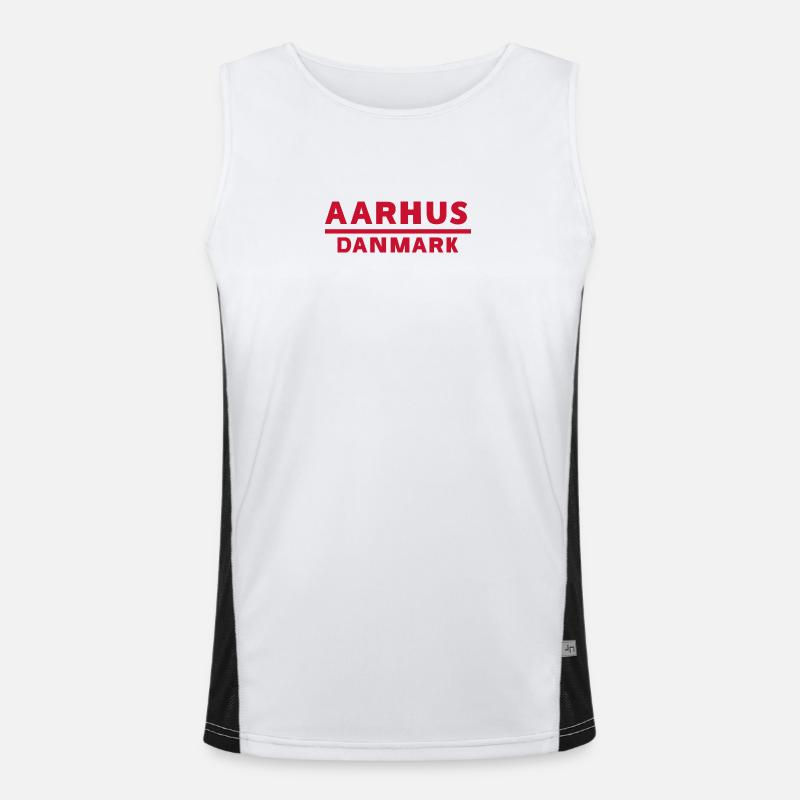 Aarhus Dänemark Text Logo in Rot Funktionelles Kontrast-Tank Top für Männer 