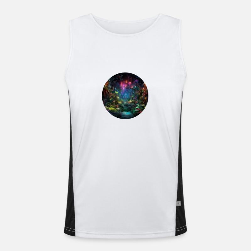 Dynamische Neonreisen: Die Welt des Neon Jungle Funktionelles Kontrast-Tank Top für Männer 