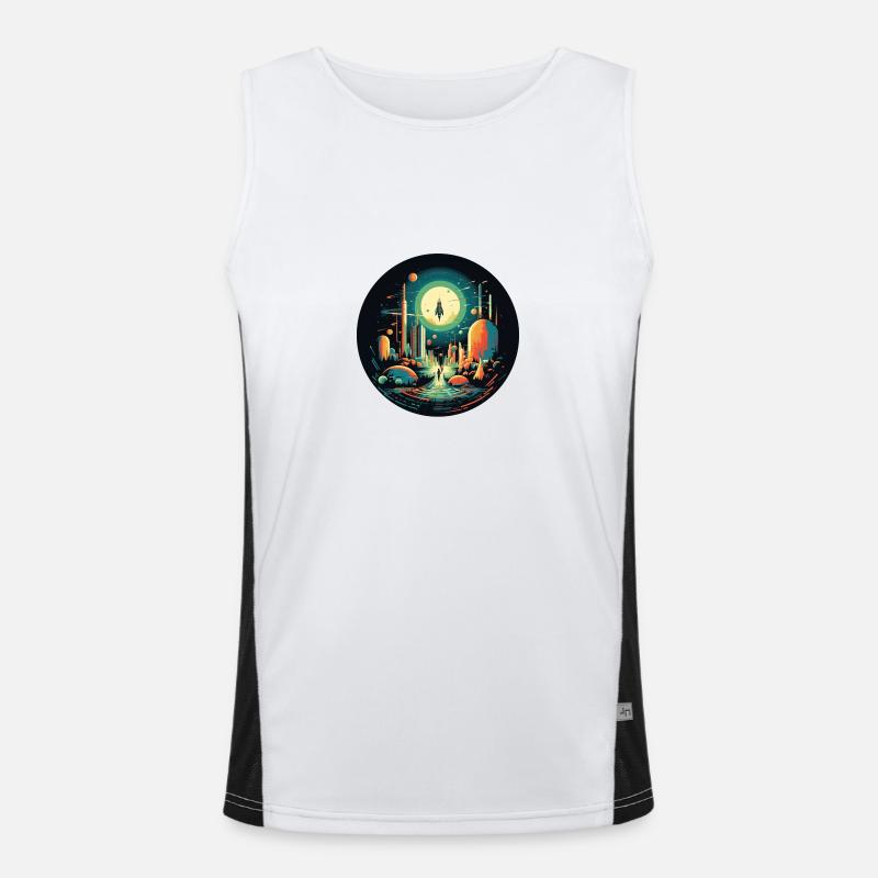 Lancement de fusée dans un style de dessin animé rétro Débardeur respirant contrasté Homme 