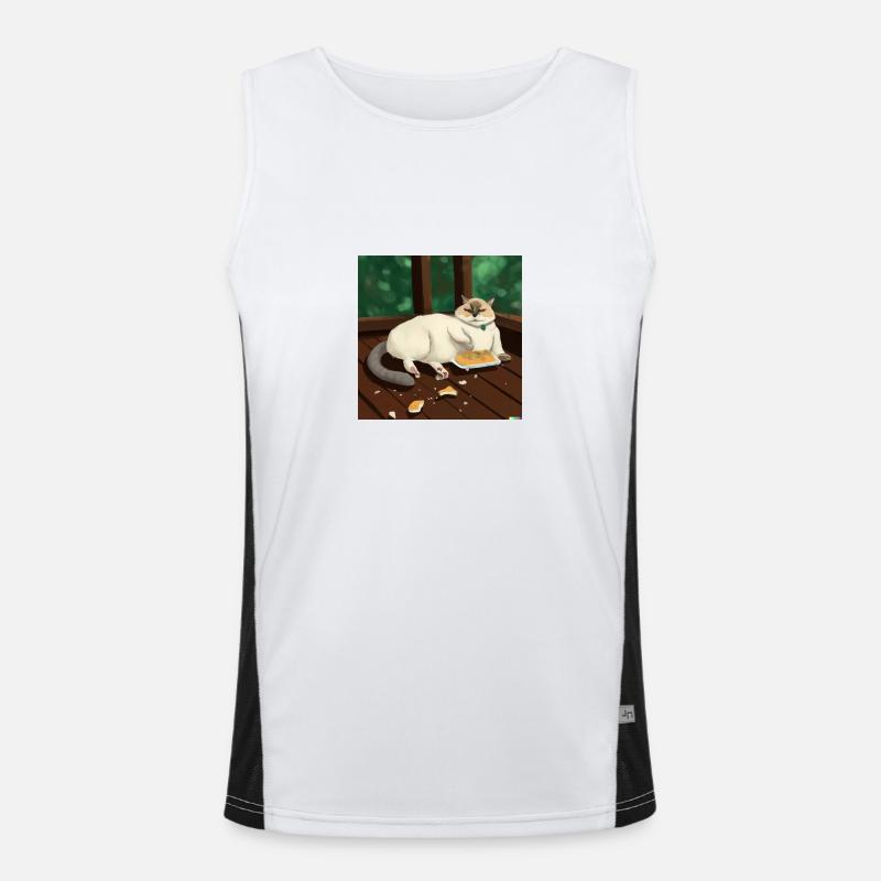 Cat makes himself comfortable and eats Men's Functional Contrast Tank Top 