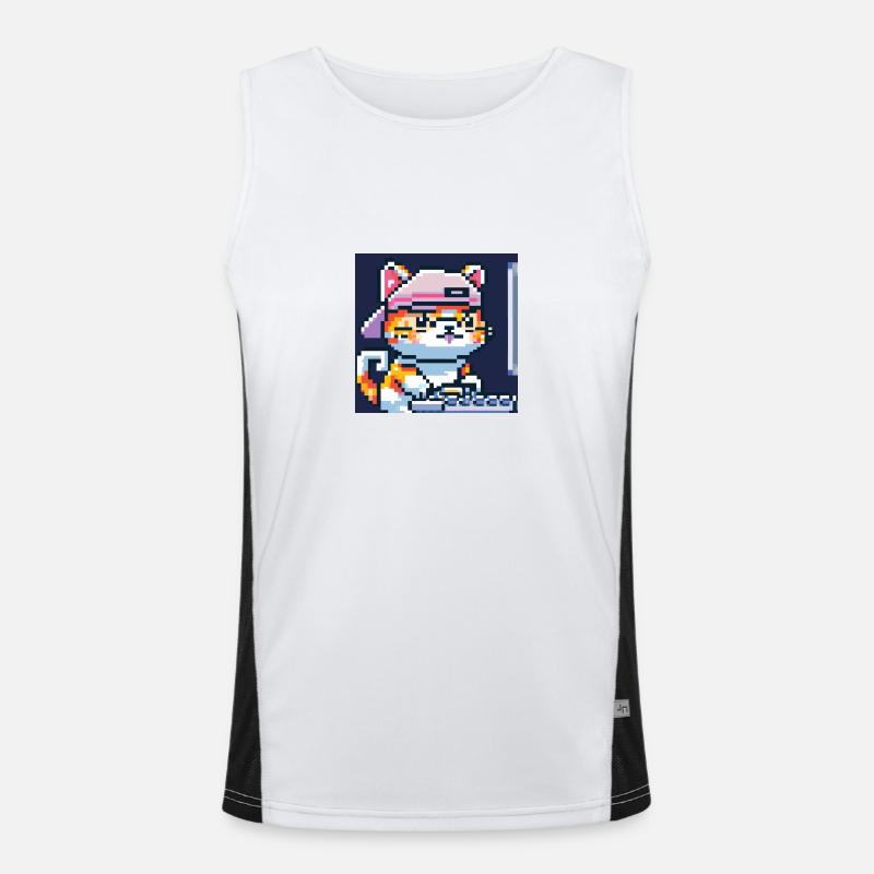 Chat mignon avec une casquette de baseball jouant à des jeux informatiques Débardeur respirant contrasté Homme 