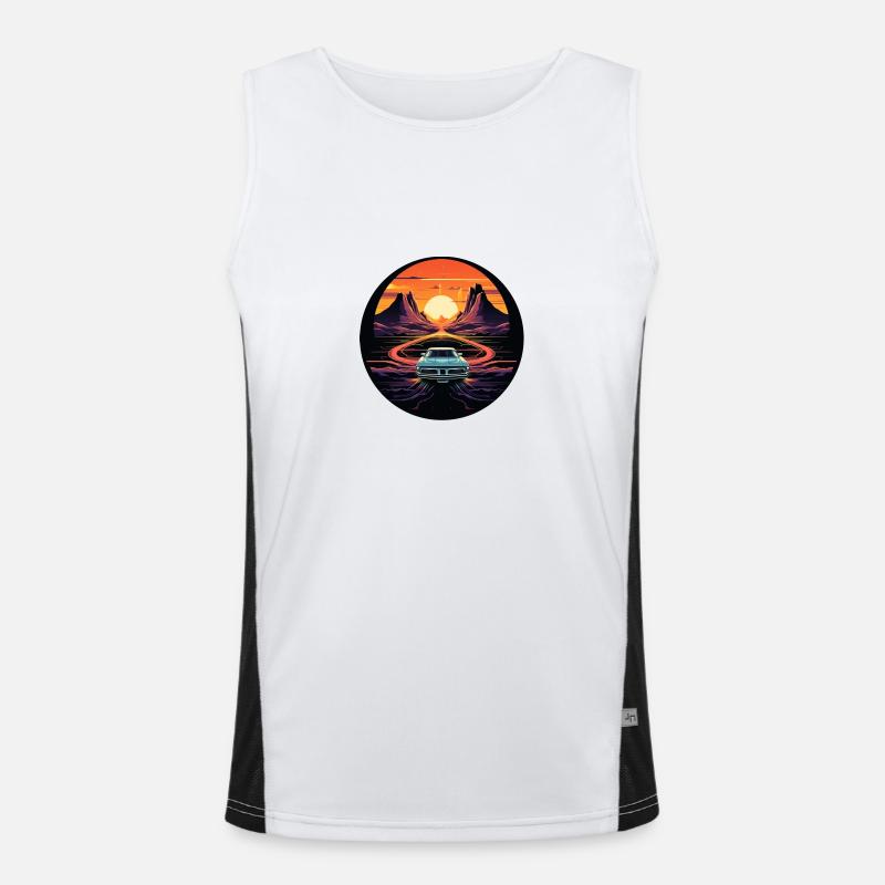 Retro Auto in der Wüste Funktionelles Kontrast-Tank Top für Männer 