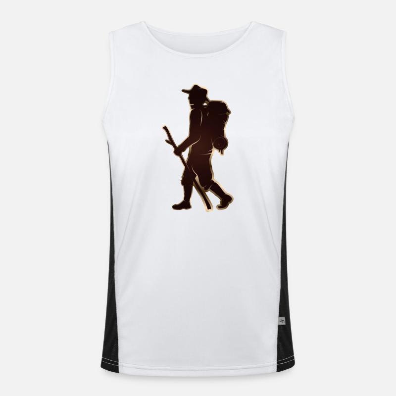 Pilgrim or hiker with walking stick & backpack Men's Functional Contrast Tank Top 