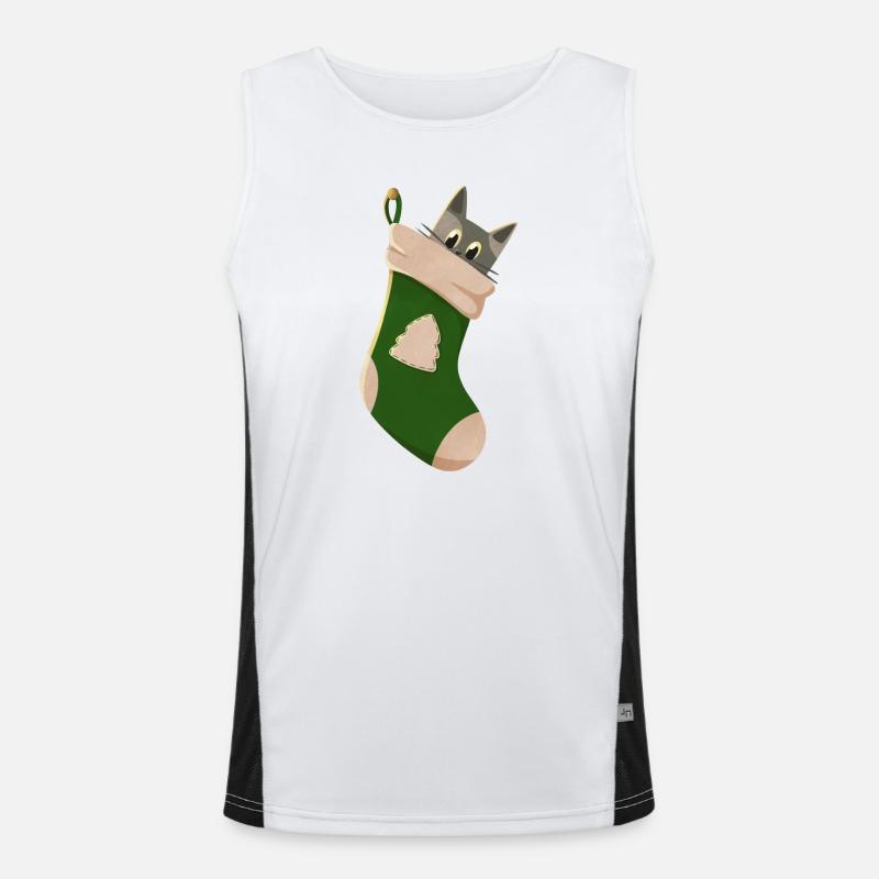 Gray cat in green boot Men's Functional Contrast Tank Top 
