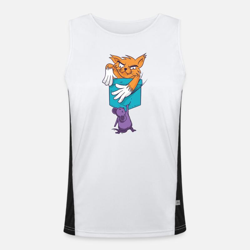 Playful Cat with Mouse Pattern - Men's Functional Contrast Tank Top  - white/black