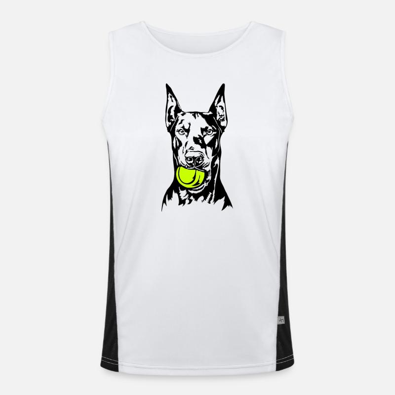 Dobermann Ball Balljunkie Hunde Wilsigns Funktionelles Kontrast-Tank Top für Männer 