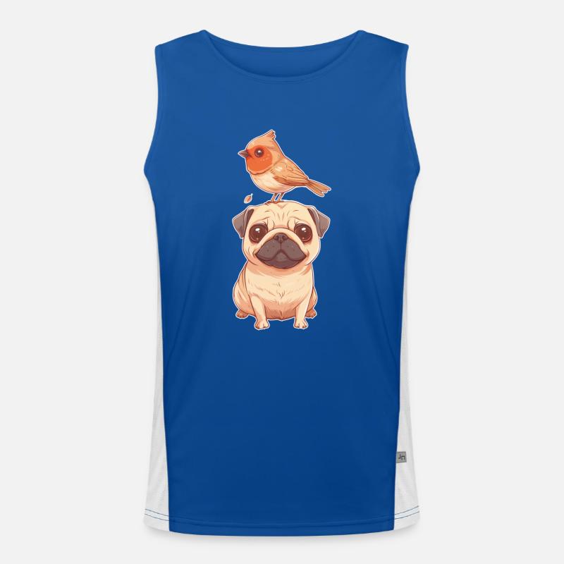 Mops mit Vogel Funktionelles Kontrast-Tank Top für Männer 