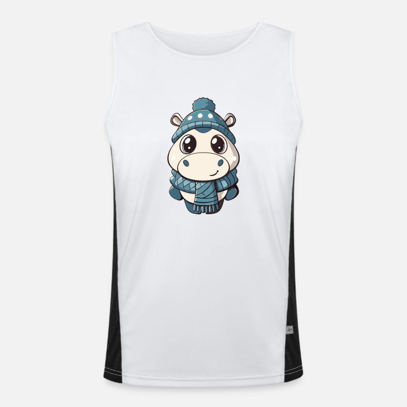 Hippopotame mignon avec écharpe et chapeau à pompon. Débardeur respirant contrasté Homme 