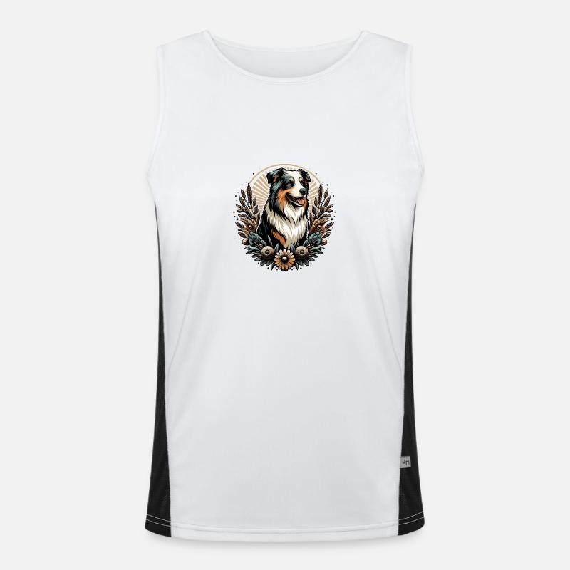 Australian Shepherd Cottage Core Flowers black tri Men's Functional Contrast Tank Top 