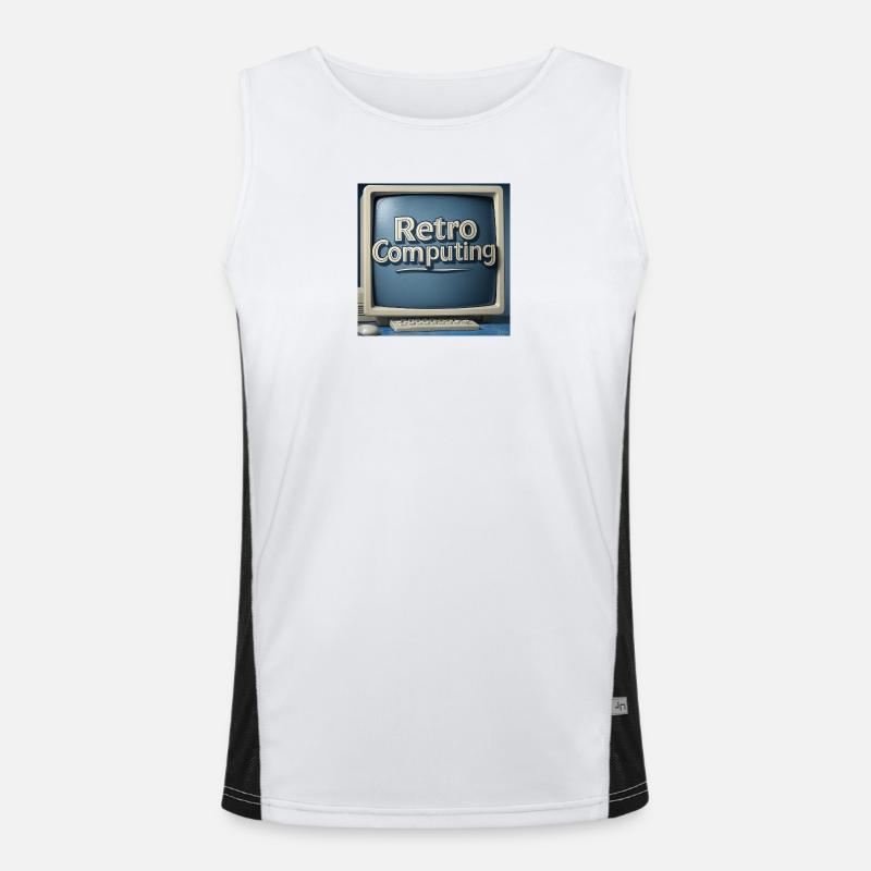Retro Computer Graphics on Blue Background - Men's Functional Contrast Tank Top  - white/black