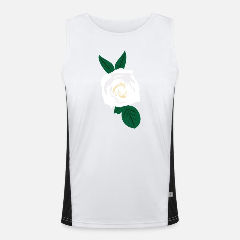 White Rose with Green Leaves Men's Functional Contrast Tank Top 