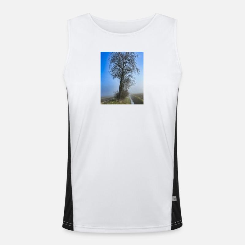 Lonely tree in morning mist - Men's Functional Contrast Tank Top - white/black