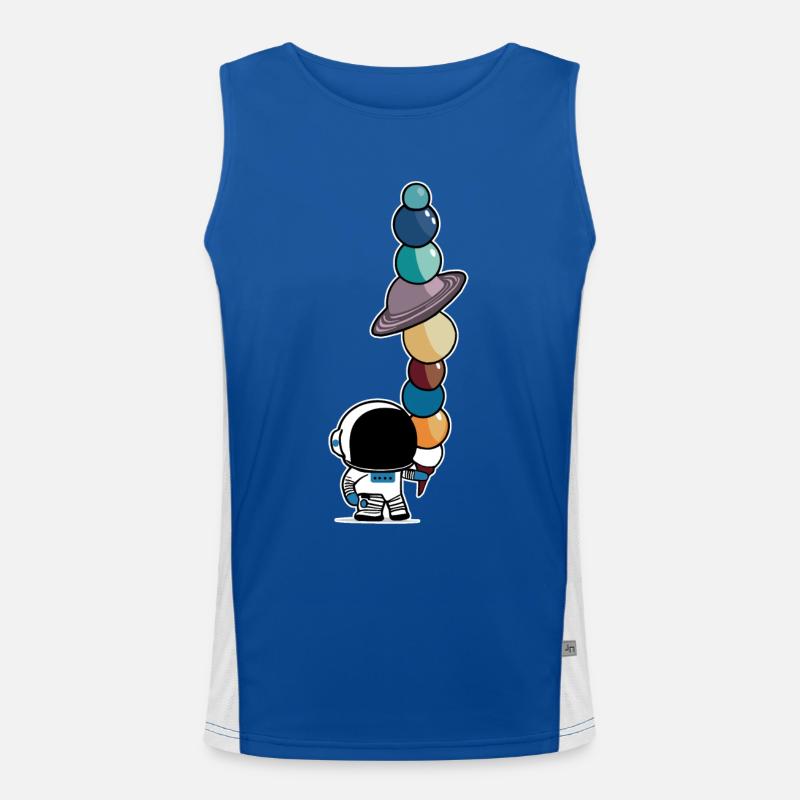 Astronaut mit Sonnensystem Planeten Eis Astronomie Funktionelles Kontrast-Tank Top für Männer 