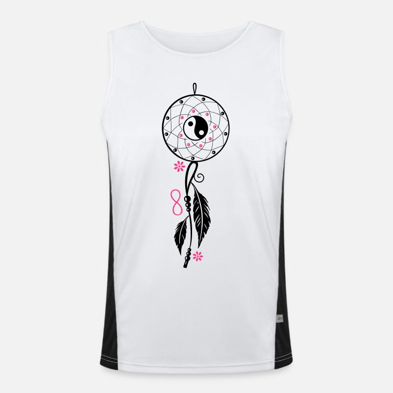 Dreamcatcher with feather, flutes, infinity symbol - Men's Functional Contrast Tank Top  - white/black