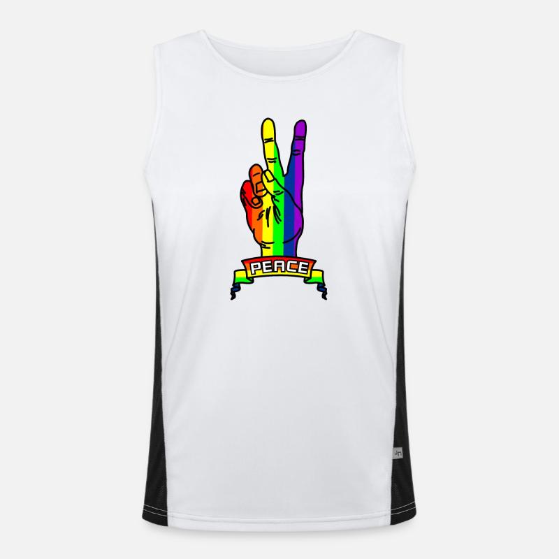 Regenbogen Friedenslogo Hand mit Friedenszeichen Funktionelles Kontrast-Tank Top für Männer 
