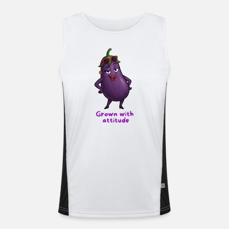 Eggplant with attitude vegetable illustration Men's Functional Contrast Tank Top 