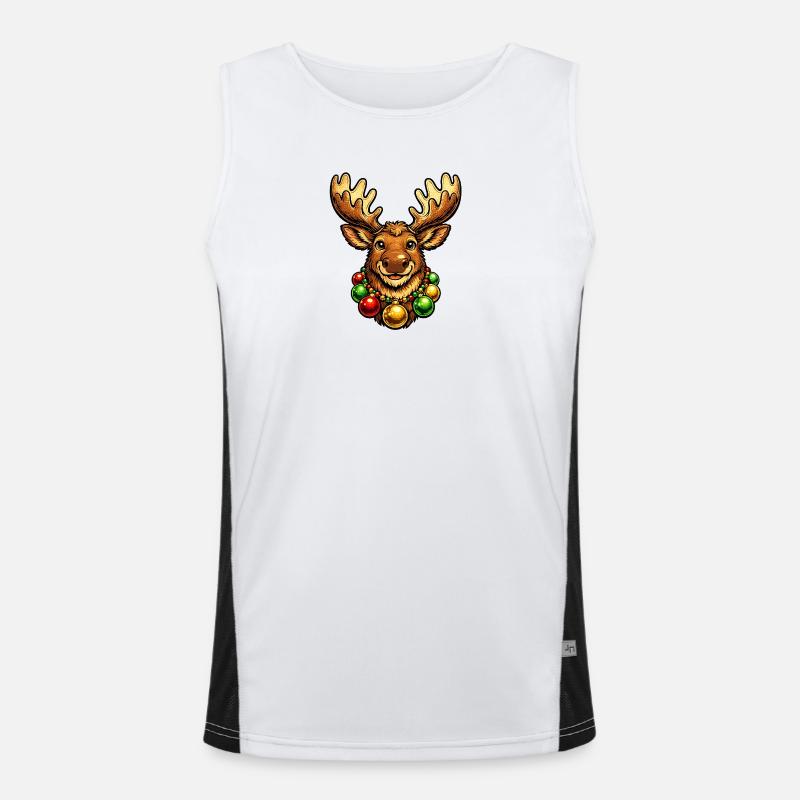 Elch mit Weihnachtsbaumkugelkette Funktionelles Kontrast-Tank Top für Männer 
