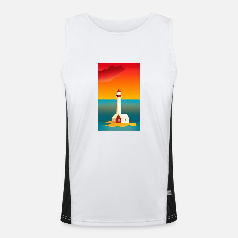 Landschaft Strand Küste Leuchtturm Comic Cartoon Funktionelles Kontrast-Tank Top für Männer 