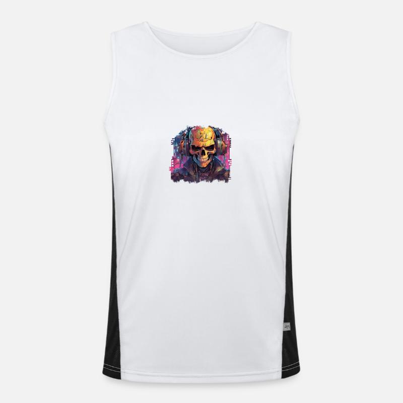 PixelPulse Cortex // Cyberpunk Skull Funktionelles Kontrast-Tank Top für Männer 