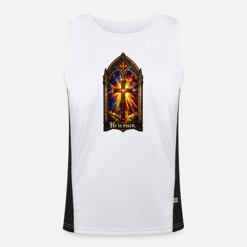 Resurrection He is Risen Easter Jesus Men's Functional Contrast Tank Top 