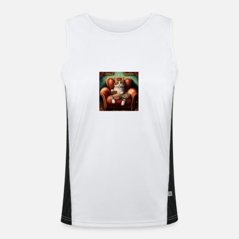 Antromorphic cat sitting on a sofa Men's Functional Contrast Tank Top 