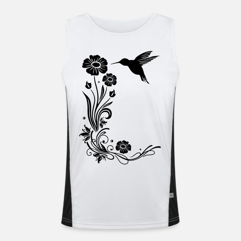 Kolibri mit Blumen und floraler Ranke Funktionelles Kontrast-Tank Top für Männer 