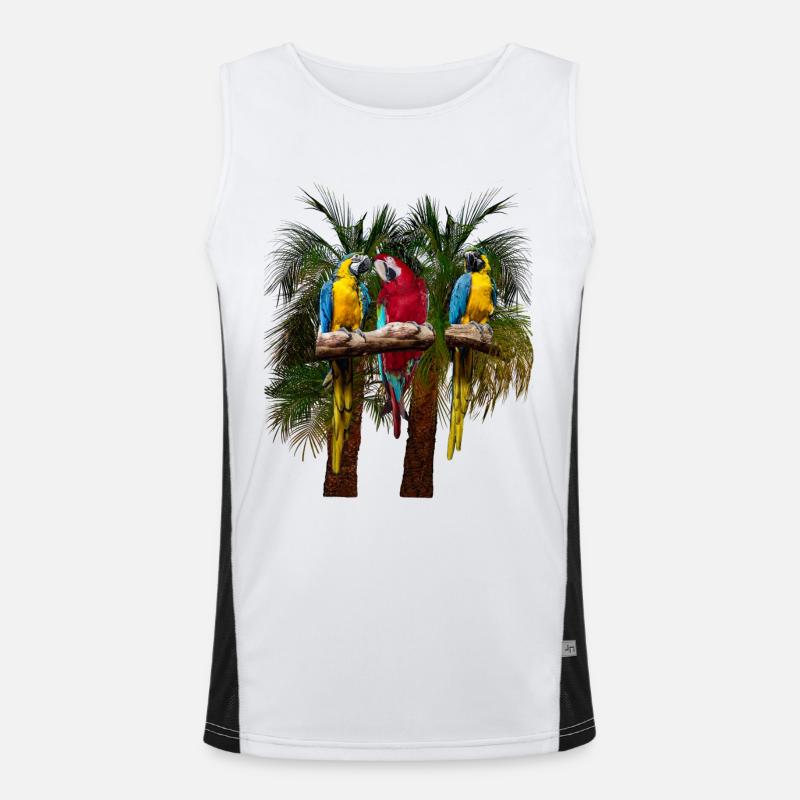 Trois perroquets ara devant des palmiers Débardeur respirant contrasté Homme 