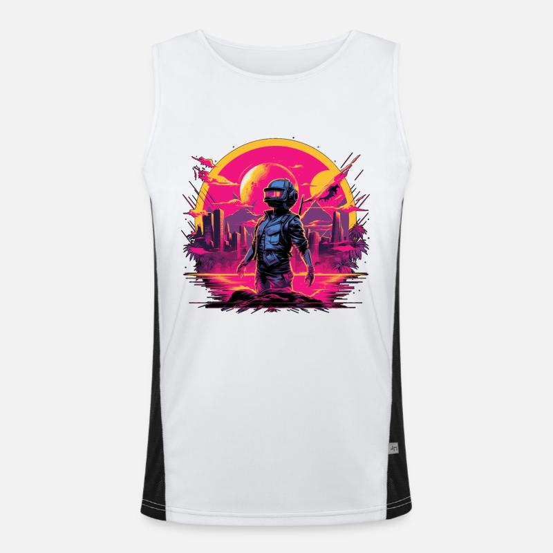 Adventurer in future planet synthwave 80s style Men's Functional Contrast Tank Top 