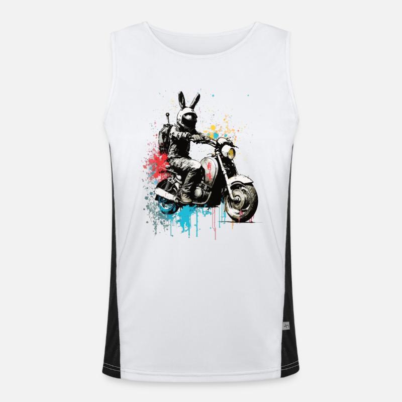 Graffiti rabbit on scooter motorcycle - Men's Functional Contrast Tank Top  - white/black