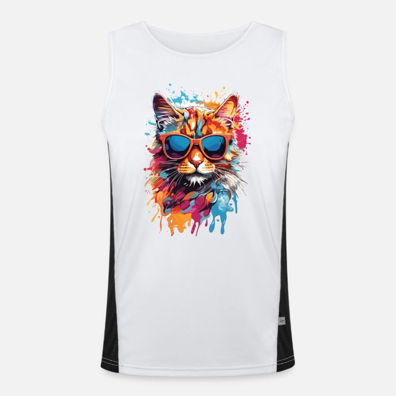 Coole Katze mit Sonnenbrille im Graffiti Look bunt Funktionelles Kontrast-Tank Top für Männer 