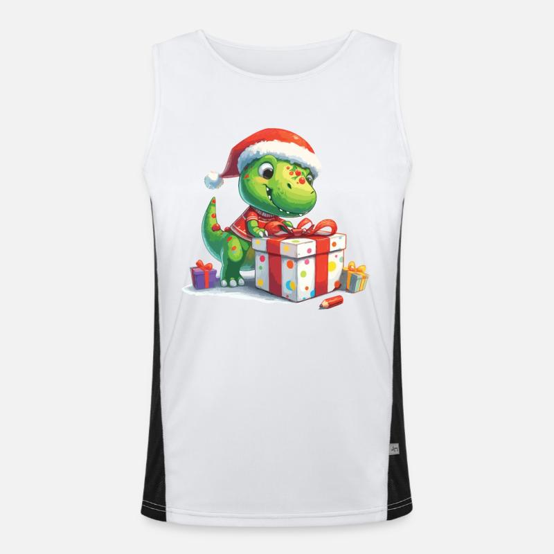 Kleiner T-Rex Dino packt Geschenke aus Funktionelles Kontrast-Tank Top für Männer 