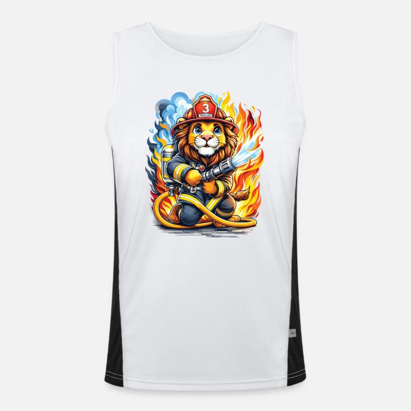 Lion, Firefighter, Firefighter, Flames, Hero Men's Functional Contrast Tank Top 