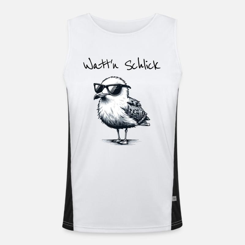 Watt'n Schlick Lustige Wattwanderung Möwe Spruch Funktionelles Kontrast-Tank Top für Männer 
