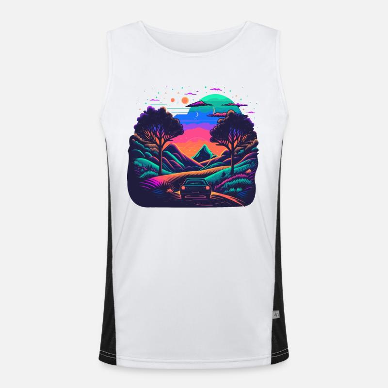 Auto in Neonlandschaft Funktionelles Kontrast-Tank Top für Männer 