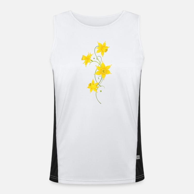 Filigree Daffodils Flowers. Spring, Easter. Men's Functional Contrast Tank Top 