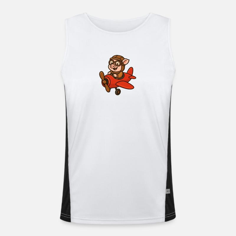 Expressive pig pilot in retro style Men's Functional Contrast Tank Top 