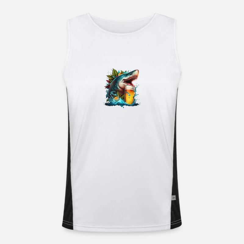Cool shark drinking beer Men's Functional Contrast Tank Top 