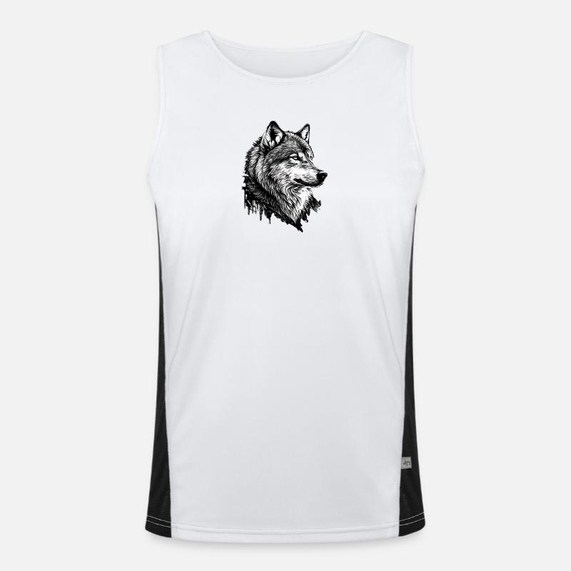 Monochromer Wolf Linienkunst Funktionelles Kontrast-Tank Top für Männer 