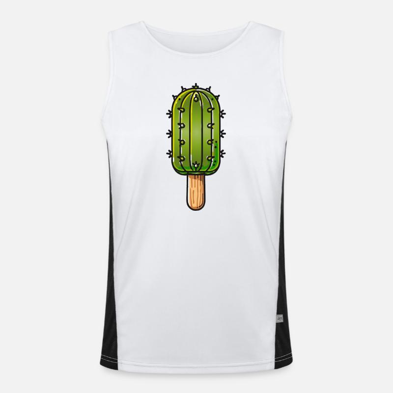 witziges Kaktus-Eis-Motiv im Comic Stil macht Spaß Funktionelles Kontrast-Tank Top für Männer 