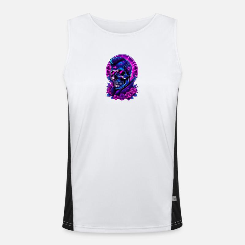 Neon Gothic Skull mit Kopfhörern Funktionelles Kontrast-Tank Top für Männer 