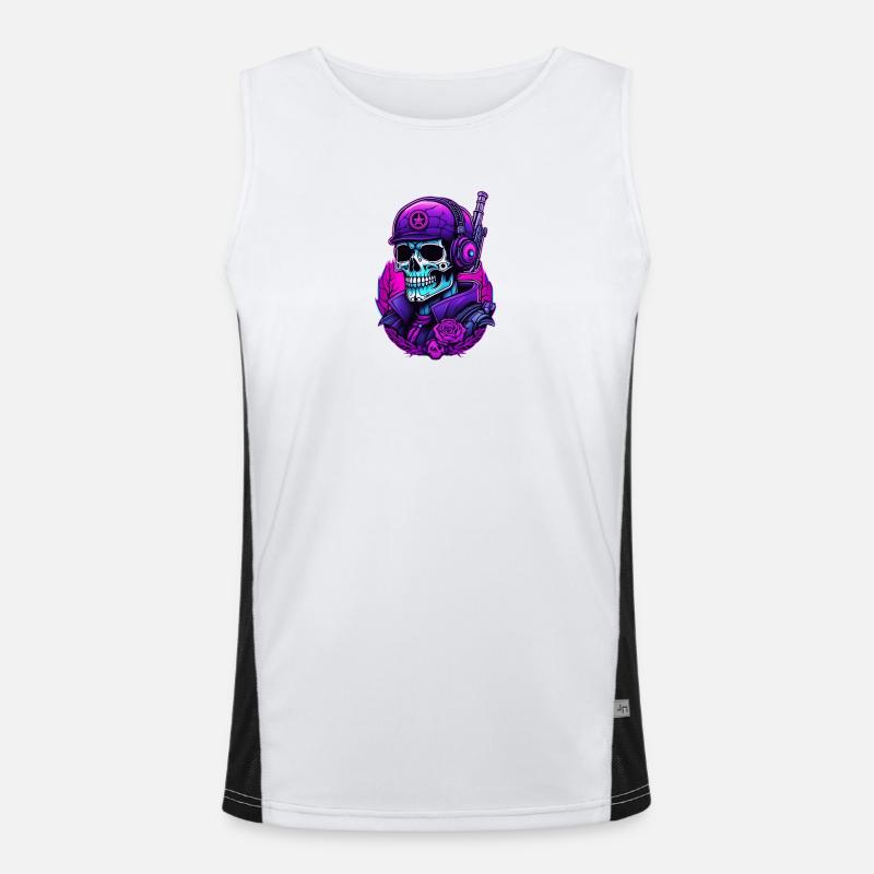 Skull warrior with camouflage helmet and roses Men's Functional Contrast Tank Top 