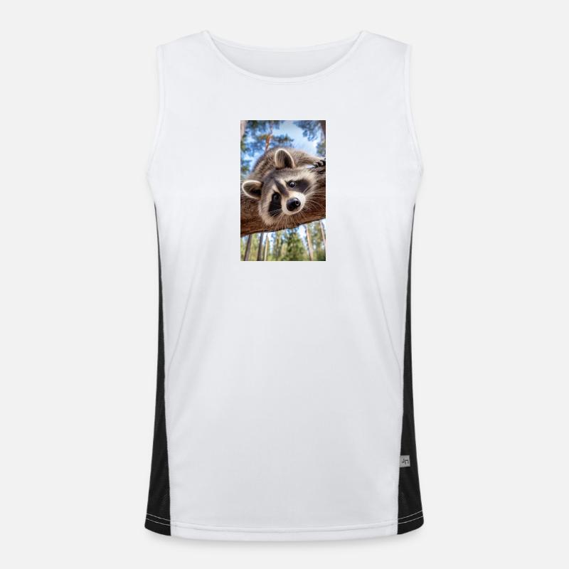 Curious Raccoon on Tree Limb Men's Functional Contrast Tank Top 