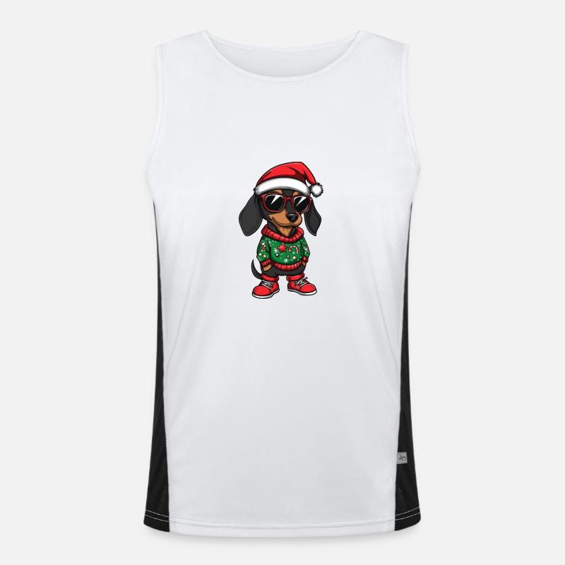Dachshund Perro Salchicha Navidad Navidad Dachshund Camiseta funcional de tirantes en contraste para hombre 