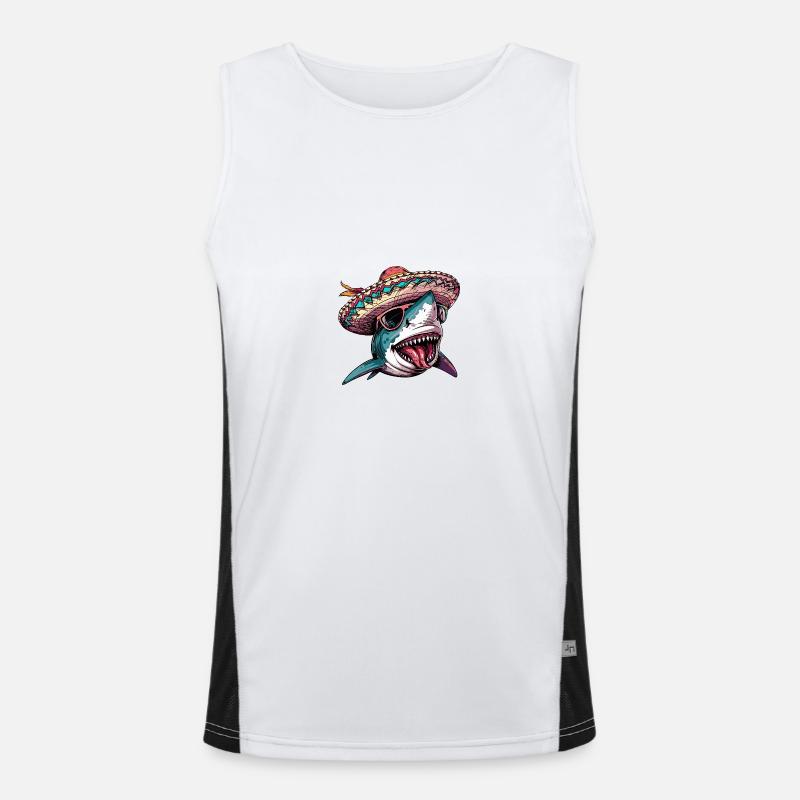 Shark Comic Funny Sombrero - Men's Functional Contrast Tank Top  - white/black