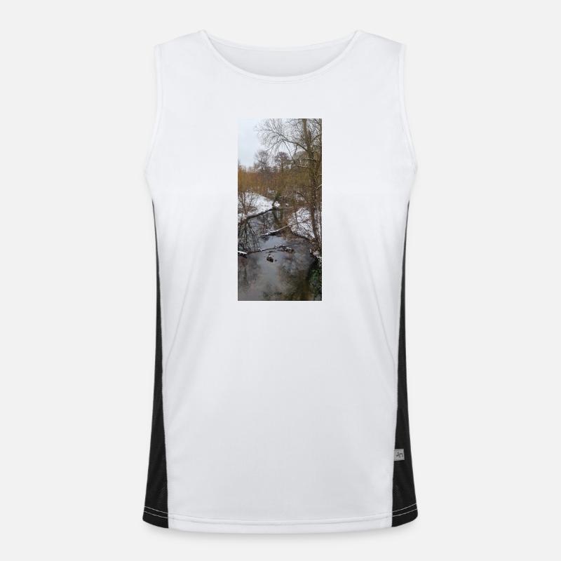 Winterfluss im Nebel Funktionelles Kontrast-Tank Top für Männer 