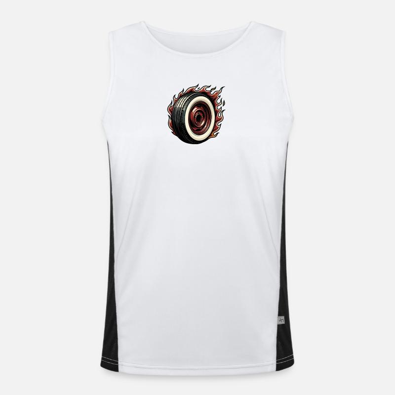 Rockabilly Hot Rod wheel on fire Funktionelles Kontrast-Tank Top für Männer 