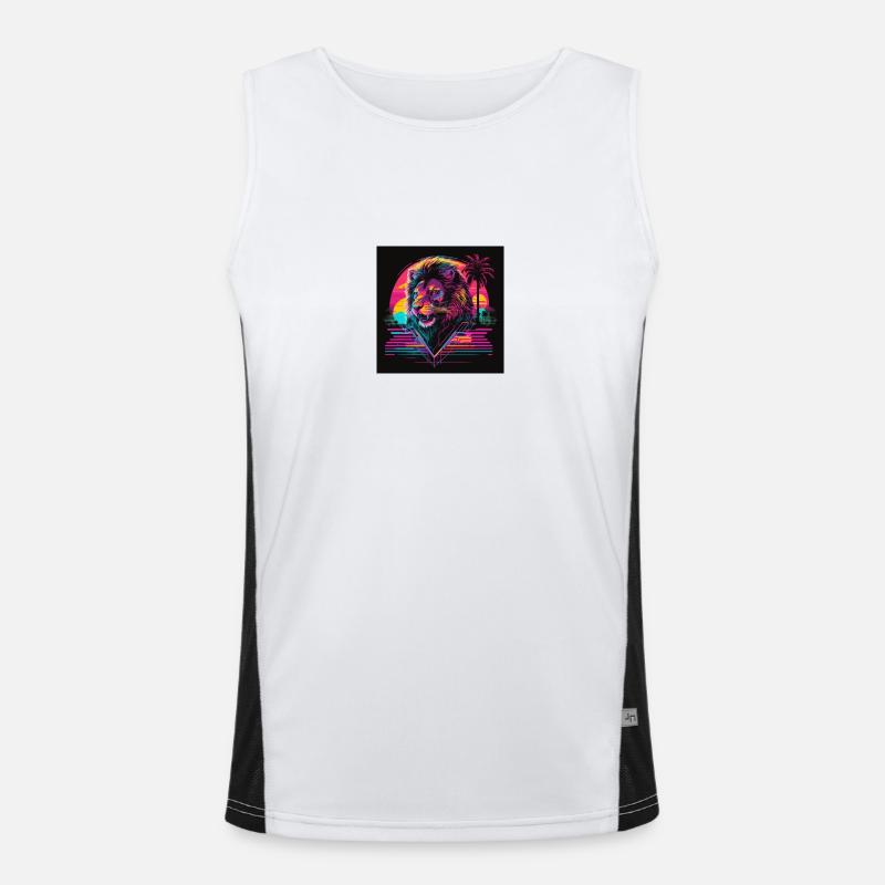 Lion with neon colors, synthwave / 80s Men's Functional Contrast Tank Top 