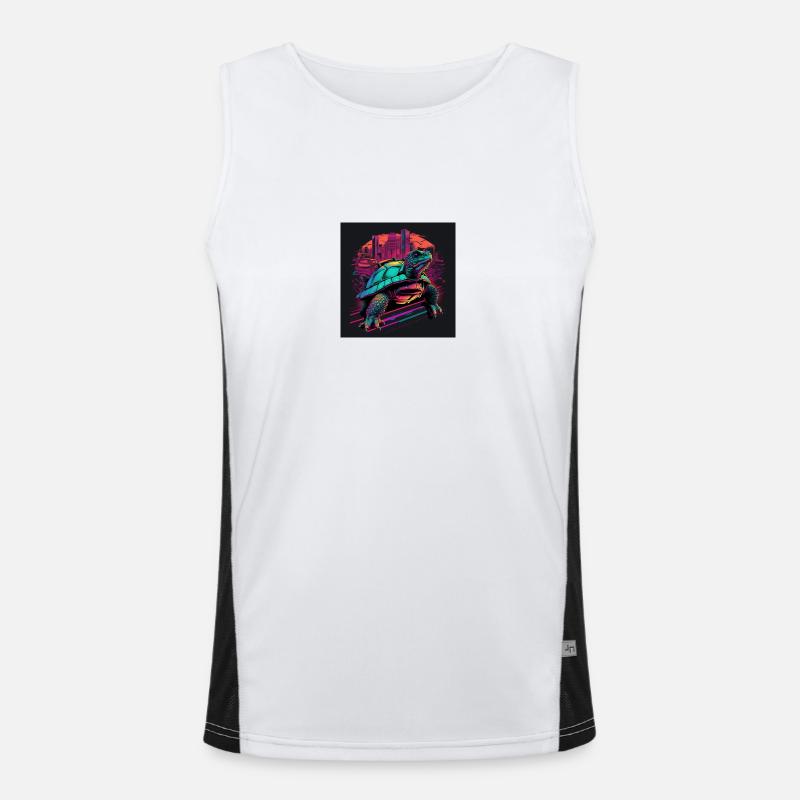 Schildkröte in Neonfarben 80er Synthwave Style Funktionelles Kontrast-Tank Top für Männer 