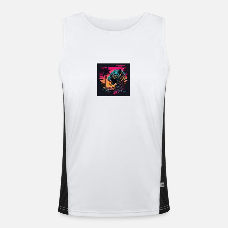Tiger with neon colors, synthwave / 80s Men's Functional Contrast Tank Top 